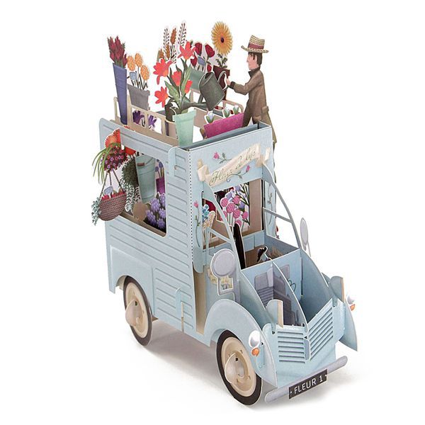 3D Pop Up Greeting Card Happy Birthday CAR FLOWER