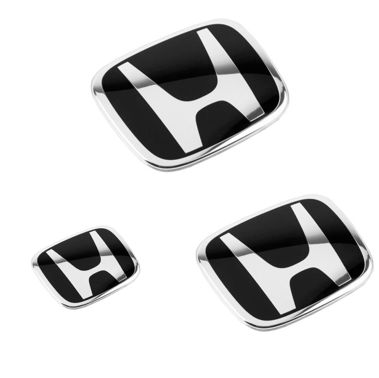 Honda 3PC Front Grille Rear Steering Wheel Emblem Cover For Accord Sedan Civic Si Coupe Black Logo Badge Nameplate