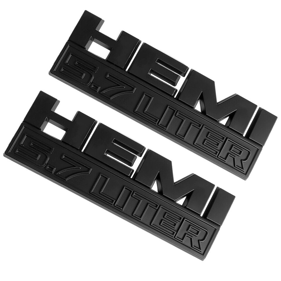 2PCs Hemi 5.7 LITER Side Fender Emblem Badge 3D Decal for RAM 1500 Logo Nameplate