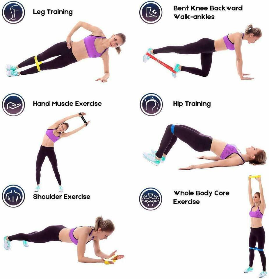 Set of 5 Resistance Bands Elastic Loops For Gym Exercise Pull up Fitness Workout