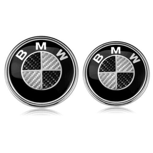 BMW 7PC Carbon fiber Black Hood Truck Wheel Steering Emblem