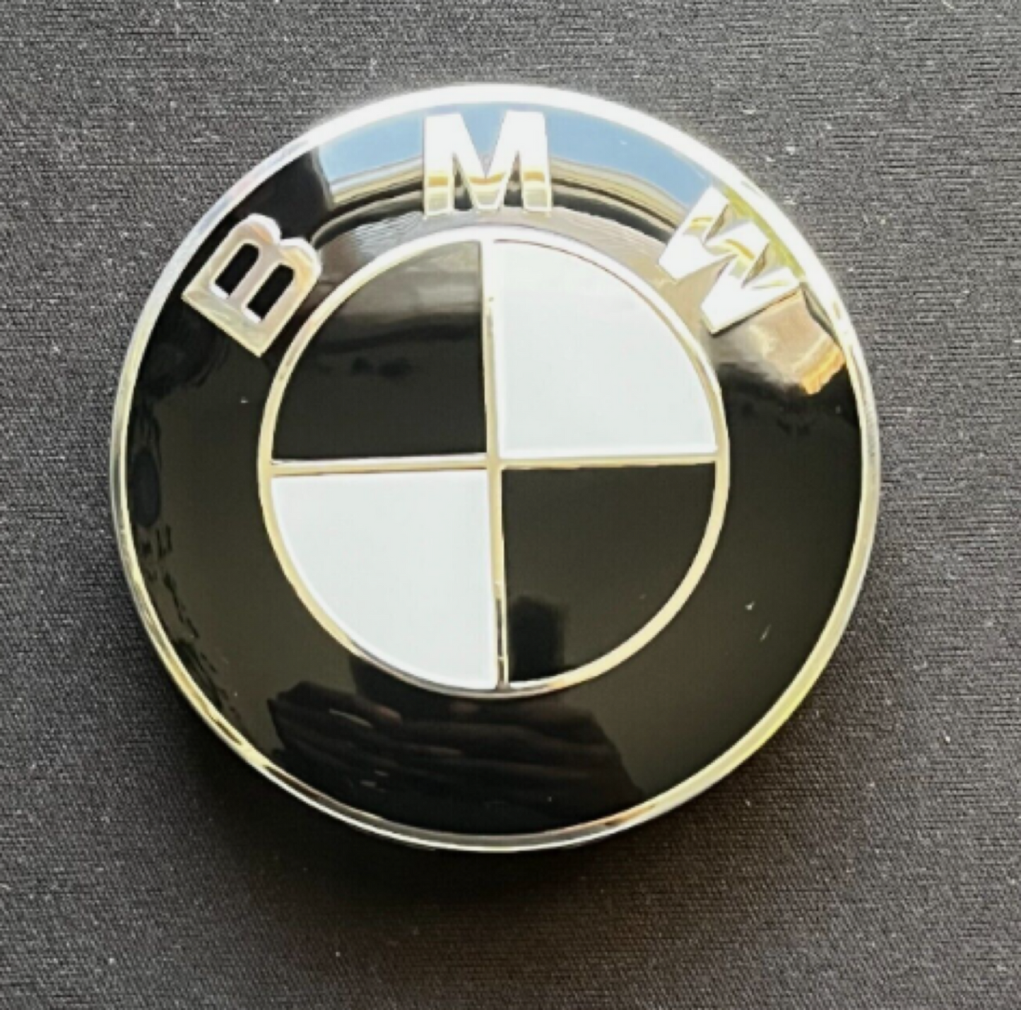 BMW 7PC Black White Hood Truck Wheel Steering Emblem Name Badge