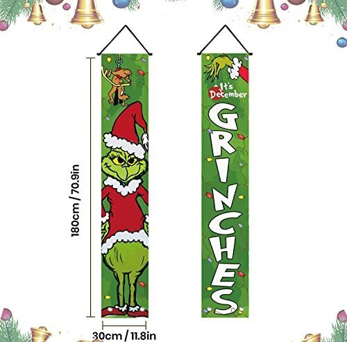 Grinch Christmas Decorations Door Banner Hanger Grinchmas Porch Sign Merry Xmas