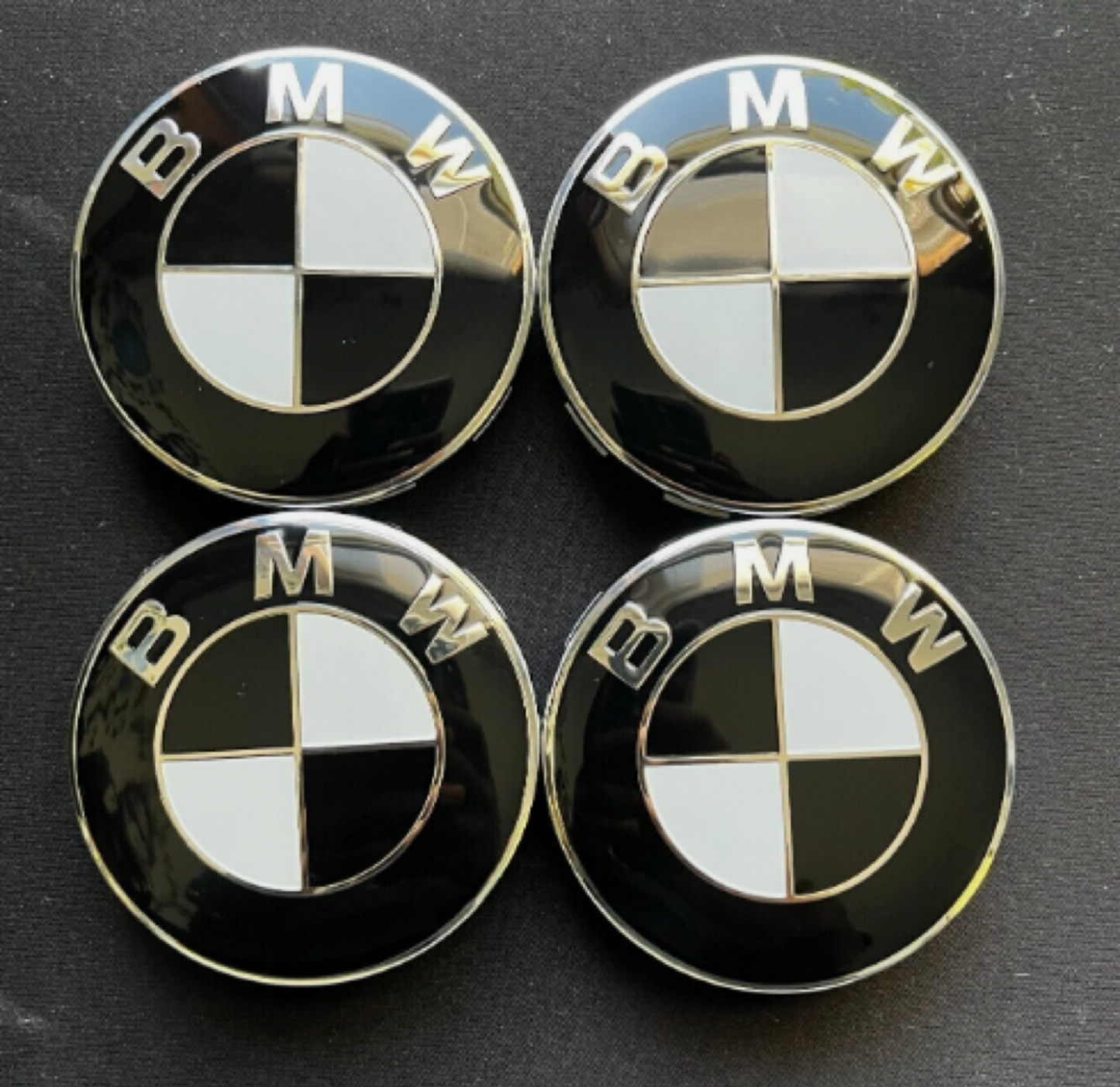 BMW 7PC Black White Hood Truck Wheel Steering Emblem Name Badge