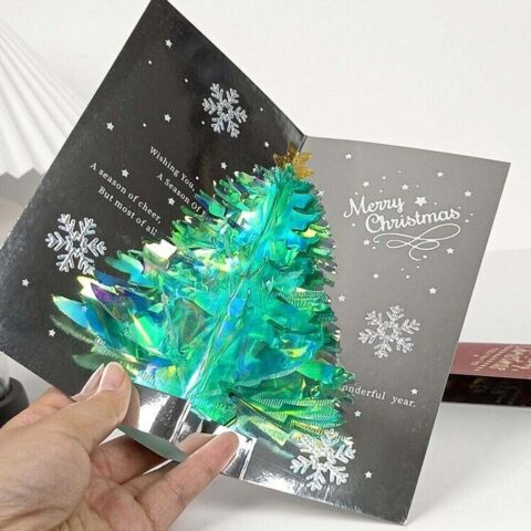 Christmas Tree 3D Pop Up Card Xmas Sparkling Holiday Greeting Card Gifts New Year