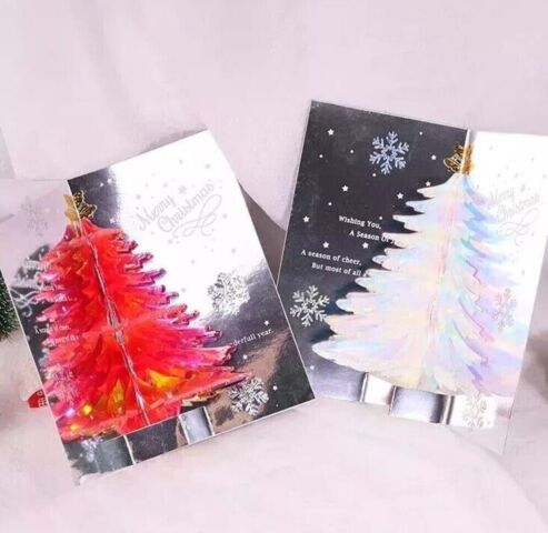 Christmas Tree 3D Pop Up Card Xmas Sparkling Holiday Greeting Card Gifts New Year