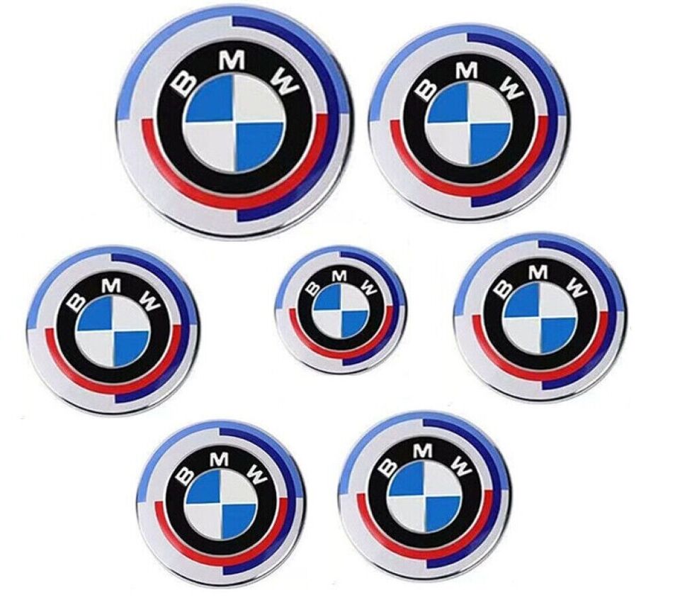 BMW 7PC Hood Truck Wheel Steering Emblem 50th Anniversary