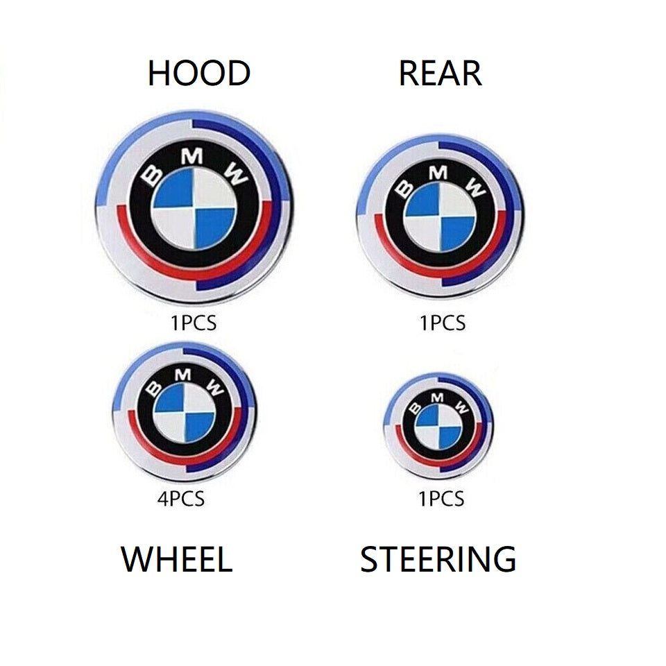 BMW 7PC Hood Truck Wheel Steering Emblem 50th Anniversary