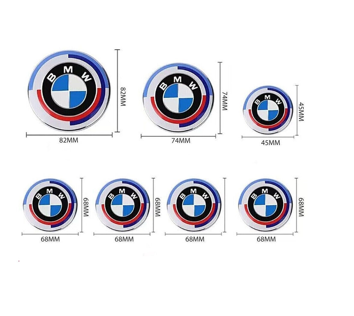 BMW 7PC Hood Truck Wheel Steering Emblem 50th Anniversary