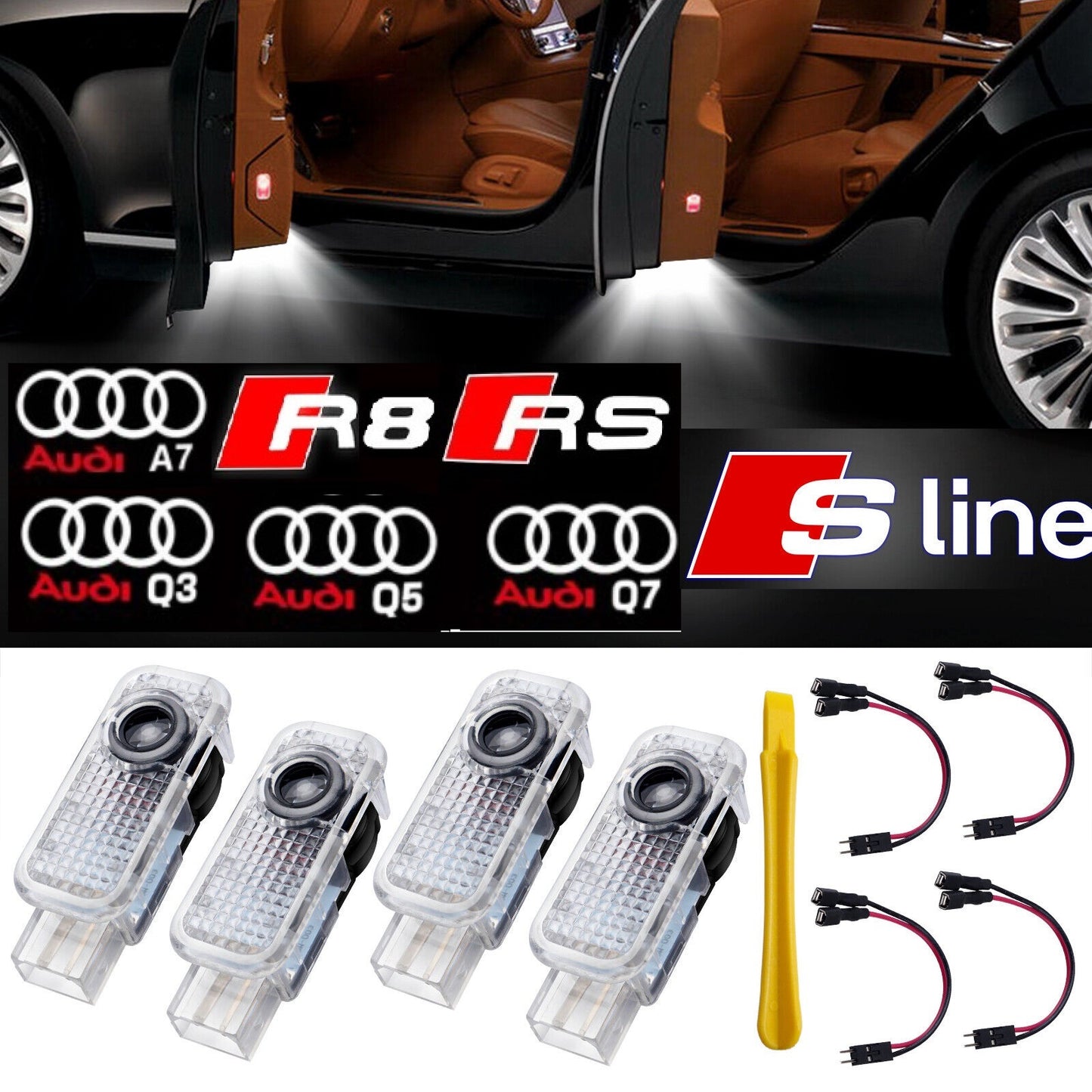 For Audi A7 Q3 Q5 Q7 RS R8 SLINE  Laser Door Logo Lights Ghost Shadow Projector Car Courtesy Welcome Light