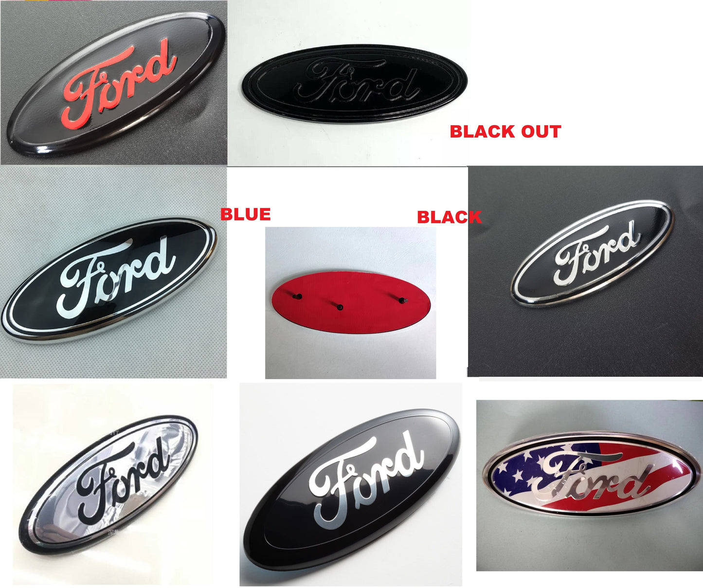 FORD 9" inch Front Grill Emblem & Tailgate LOGO For F150 F250 F350 Oval 3M Adhesive Badge Nameplate