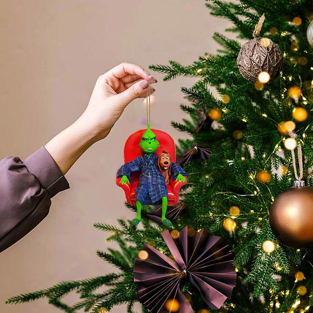 Merry Christmas Grinch Ornaments Xmas Tree Hanging Figure Pendant Home Decoration