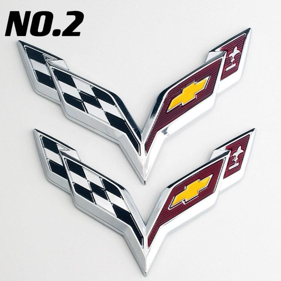 2pc 3D Corvette C7 Front/Rear Emblem Badge 2014-2019 Cross Flag Symbol