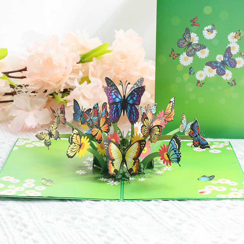 3D Pop Up Greeting Card Flower Floral Butterfly Holiday Anniversary