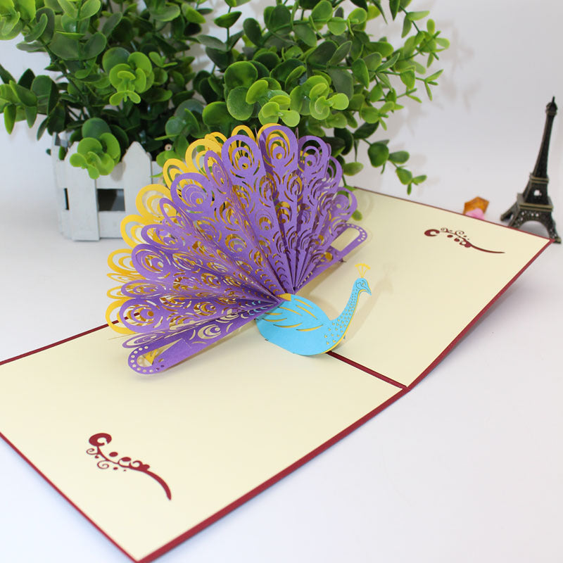 3D Pop Up Greeting Card Peacock Beautiful Holiday Anniversary