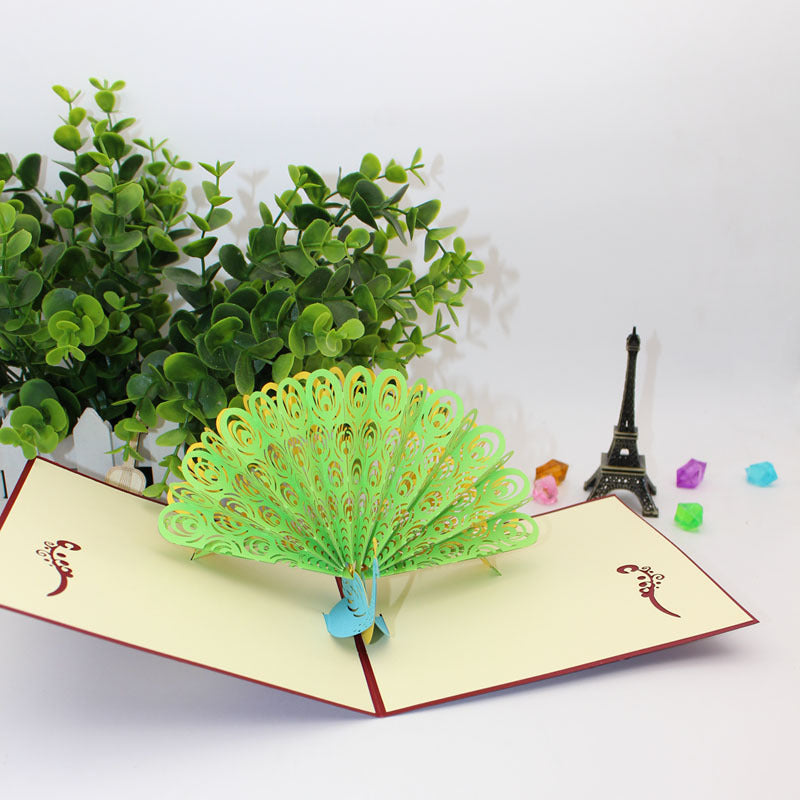 3D Pop Up Greeting Card Peacock Beautiful Holiday Anniversary