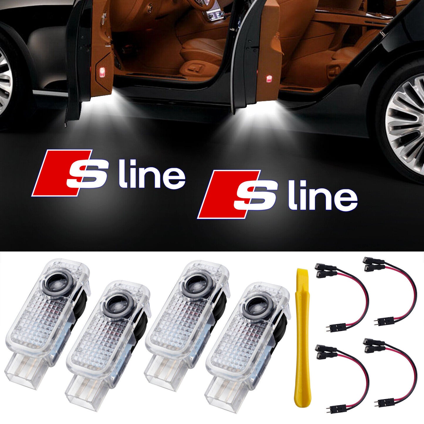 For Audi Sline Sport S3-S8 Laser Door Logo Lights Ghost Shadow Projector Car Courtesy Welcome Light