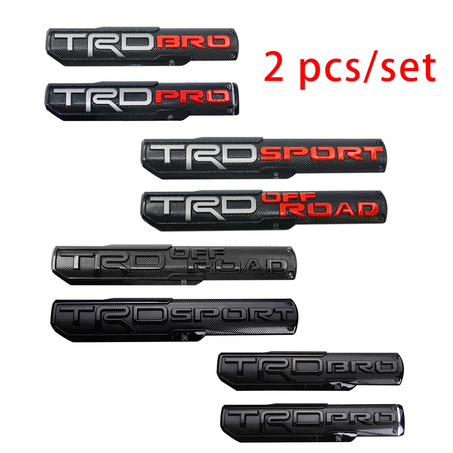 2PCs TRD Off Road Sport Pro Front Door Side Fender Emblem Badge 3D Decal Black Red Logo Nameplate