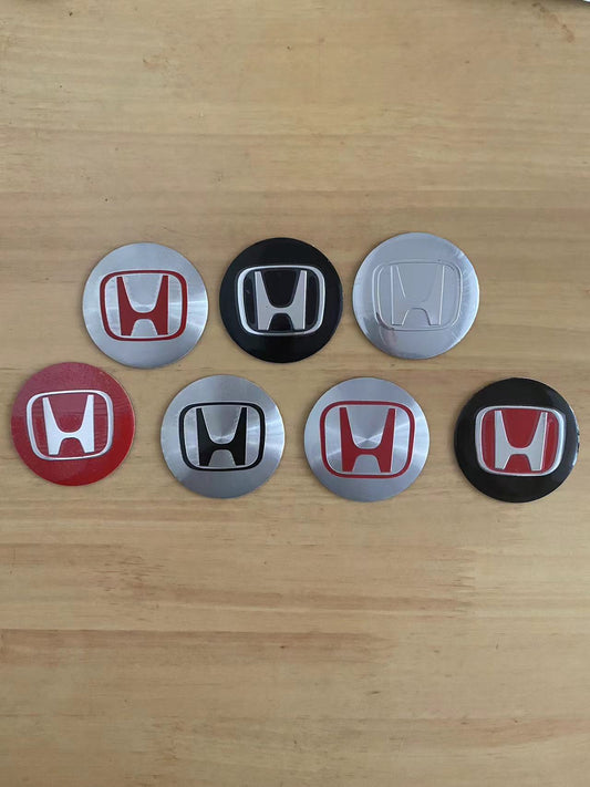 Honda 4PCs Rim Center Hub Wheel Caps Aluminum Sticker Chrome Red Black Logo Emblem 56mm 2.2" inch