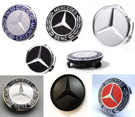 Mercedes-Benz 4PCs Rim Center Hub Wheel Caps Cover AMG Dark Blue Chrome Logo Emblem 75mm 2.95" inch