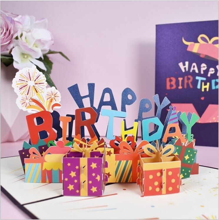 3D Pop Up Greeting Card Happy Birthday Gift Boxes