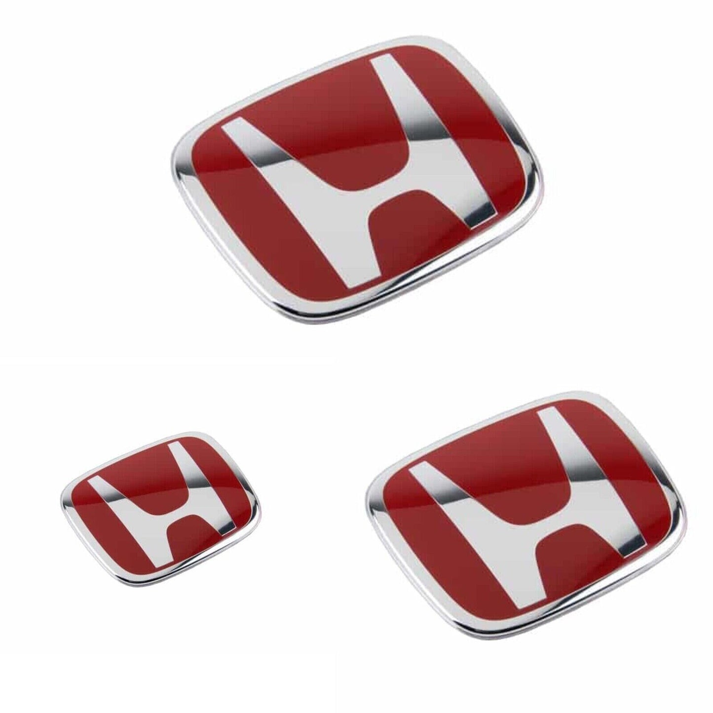 Honda 3PC Front Grille Rear Steering Wheel Emblem Cover For Accord Sedan Civic Red Logo Badge Nameplate