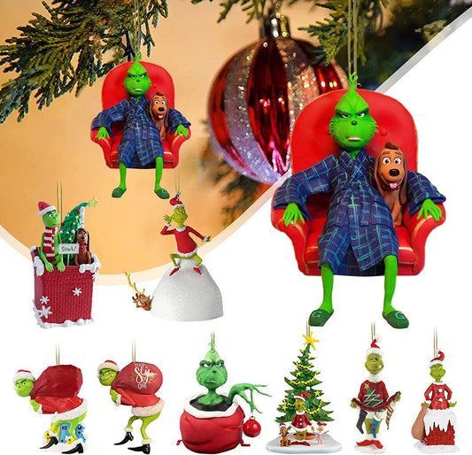 Merry Christmas Grinch Ornaments Xmas Tree Hanging Figure Pendant Home Decoration