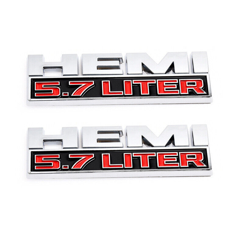 2PCs Hemi 5.7 LITER Side Fender Emblem Badge 3D Decal for RAM 1500 Logo Nameplate