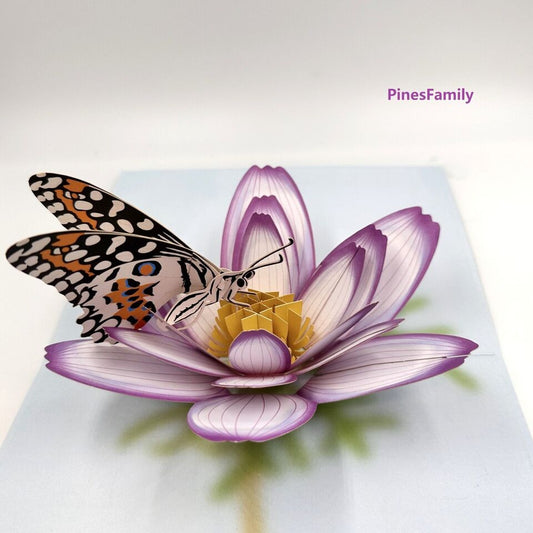 3D Pop Up Greeting Card Flower & Butterfly Holiday Anniversary