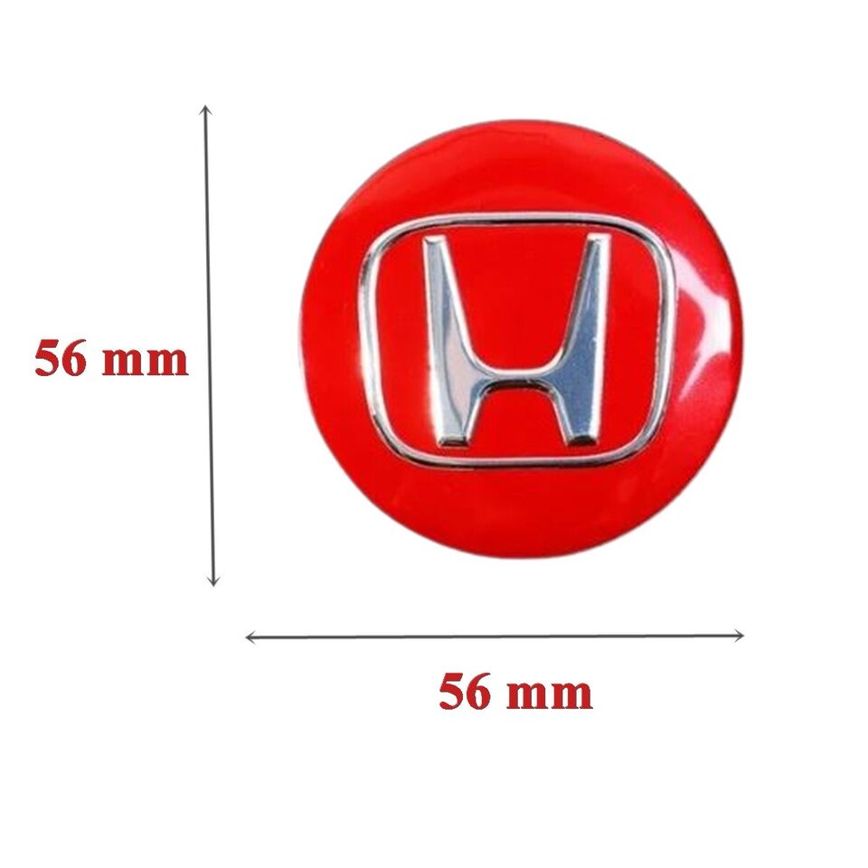 Honda 4PCs Rim Center Hub Wheel Caps Aluminum Sticker Chrome Red Black Logo Emblem 56mm 2.2" inch