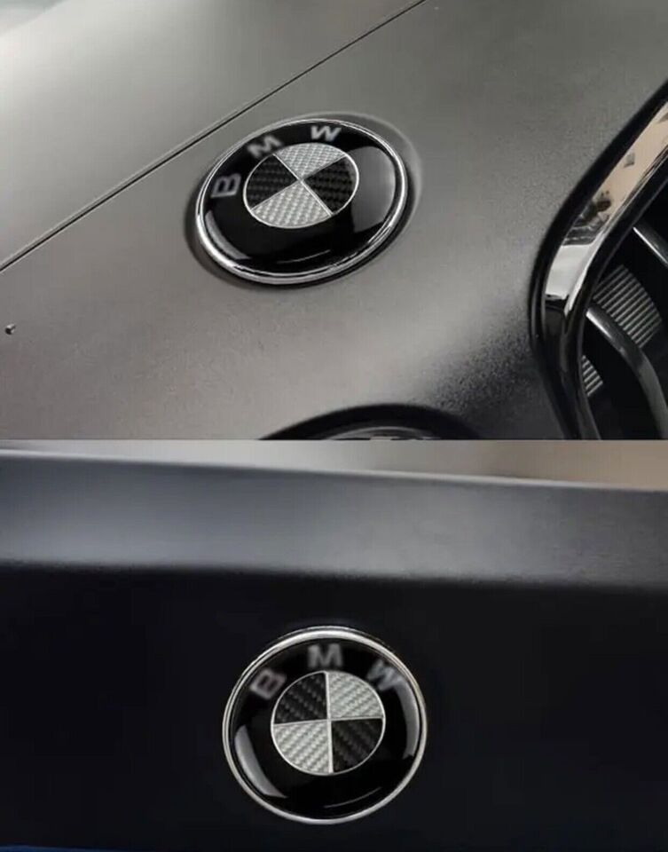 BMW 7PC Carbon fiber Black Hood Truck Wheel Steering Emblem