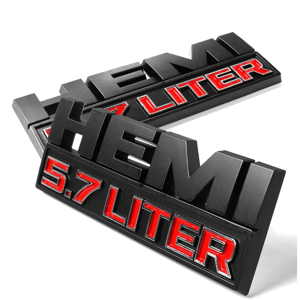 2PCs Hemi 5.7 LITER Side Fender Emblem Badge 3D Decal for RAM 1500 Logo Nameplate